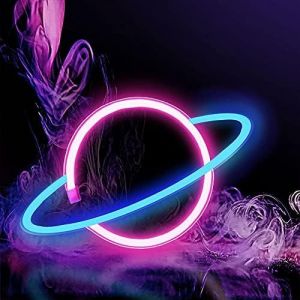 Enseignes Au N&eacute;on,Batterie Lampe Neon Light Lumi&egrave;re Led Veilleuse,Planet Usb Lumineuses Murale Suspendus Lights,Art D&eacute;cor Pour Maison,Chambre Des Enfants,Bar, F&ecirc;te (Bleu Rose) - Neuf