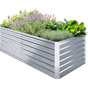 LETNERNY-Jardinière Surélevée En Métal ¿ Jardinière Surélevée En Acier Renforcé Pour Jardinage De Légumes, Fruits, Fleurs ¿ 1,8 X 0,9 X 0,6 M ¿ Argenté - Neuf