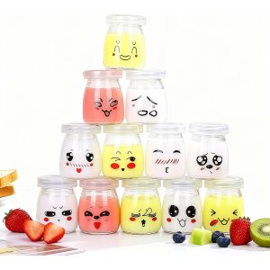 Mevronisshop-Pot Yaourt En Verre Avec Couvercle, 12 Pots Yaourt En Verre Avec Couvercles, Petit Pots En Verre Vide Pour Pour Yaourti&egrave;re Multicuiseur Thermomix, Cook&eacute;o Yaourt Maison (100ml) - Neuf
