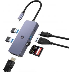 USB C vers HDMI Adaptateur, Hub USB C, 7 in 1 Station d'accueil USB C Compatible avec Windows 10,8,7,XP/Mac OS/Linux/Vista (3 * USB 3.0, HDMI, PD, SD/TF 3.0) - Neuf