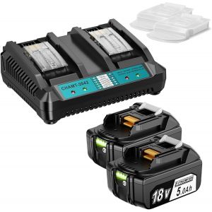 MEVRONISSHOP-2pcs 18V 5.0Ah Batterie de Rechange pour Makita Batterie avec Chargeur DC18RD Compatible avec BL1850 BL1860B BL1860 BL1850B BL1840 BL1830 BL1820 LXT400 DC18RD DC18RC - Neuf
