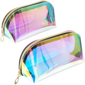 2 Pcs Trousse Toilette Transparente Laser,Trousse Cosmétiques TPU,Trousse Toilette Portable Laser,pour Trousse De Toilette De Voyage,Trousse à Cosmétiques Portable (Grand + Petit) - Neuf