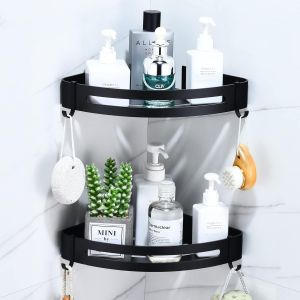Étagère de salle de bain sans perçage, étagère à épices d'angle en métal pour cuisine - Neuf