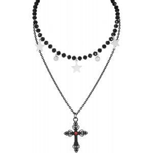 Kal-Collier De Perles Noires Avec Pendentif Tour De Cou Femme Collier Punk Gothique Collier Tour De Cou Boho Collier Chaîne À Pendentifs En Cristal Noir - Neuf
