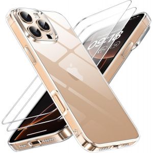 Maa-Coque Pour Iphone 16 Pro Max Avec 2 Pièces Protection Écran En Verre Trempé,Ultra Transparente Silicone En Gel Tpu Souple Pour Iphone 16 Pro Max Couqe,Antichoc Anti-Jaune Etui Bumper - Neuf