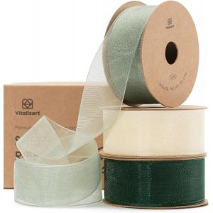 Ruban En Organza Blanc & Vert, 2,5 Cm X 27,4 M (3 Rouleaux*9,1 M), Ruban Cadeau Large En Tissu Pour Artisanat, Emballage Cadeau, Arbre De No&euml;l, Noeuds, Invitations De Mariage - Neuf