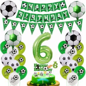 Ballon De Foot 6 Ans Anniversaire, 6 Ans Decoration Anniversaire Football, Vert Foot 6 Ans Anniversaire Gar&ccedil;on, 6 Ans Foot G&acirc;teau Topper, Ballon De Football 6 Ans Gar&ccedil;on Foot D&eacute;co G&acirc;teau - Neuf