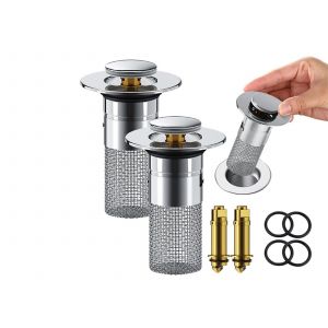 Ensemble de 2 bouchons et cr&eacute;pines pour lavabo de salle de bain. - Neuf