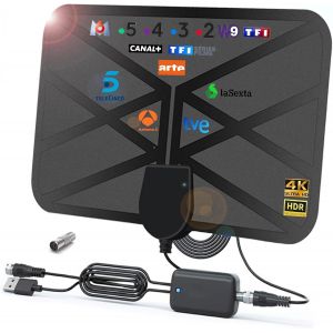 36DBI Antenne TV Int&eacute;rieur, 200 km d'autonomie Antenne TNT Puissante Int&eacute;rieure Signal Amplificateur Booster avec C&acirc;ble Coaxial Soutenir TV HD, 1080P 4K FM, VHF, UHF - Neuf