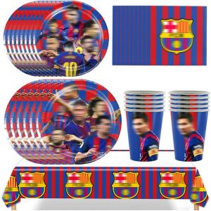 Mevronisshop-Barr-Celona Ensemble De Vaisselle Anniversaire, 51 Pcs Fournitures De F&ecirc;te Pour Enfants De Football - Plat De Papier Assiette &Agrave; Dessert Tasse En Papier Serviette Nappe, 10 Invit&eacute;s - Neuf