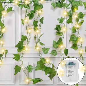 Kal-Guirlande Lumineuse Exterieure, 5m 50led Lierre Artificiel, 8 Modes Faux Lierre Decoration Intérieur, Guirlande Lierre Décoration Pour Chambre Fenêtre Mariage Jardin Noël - Neuf