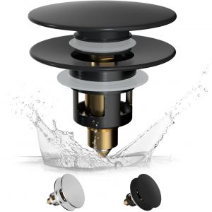Bouchon Lavabo Salle De Bain Avec Filtre De Drain,Bouchon Baignoire Universel À Noyau En Laiton À Pousser,Bonde Lavabo 25-46mm,Bouchon Baignoire Remplacement Pour Salle De Bain-Noir - Neuf