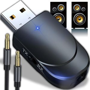 lbgwp60-Adaptateur Bluetooth Usb 5.0 Edr - Émetteur Et Récepteur Avec Clé À Dongle Et Câble Audio De 3,5 Mm Pour Pc, Ordinateur Portable, Tv, Casque, Autoradio, Téléphone Portable, Adaptateur Audio S - Neuf