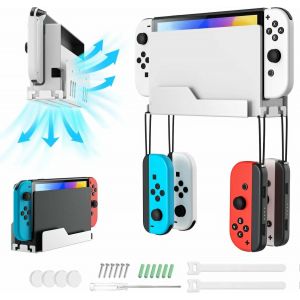Hljhj-Support Mural Compatible Avec Nintendo Switch/Switch Oled, Support De Jeux Vidéo En Métal Avec 4 Crochets Pour Joy-Con, Étagère Murale Avec Des Trous Pour La Dissipation De La Chaleur, Blanc - Neuf