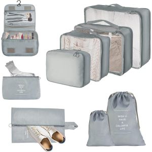 Organisateur Val Lot De 9 Imperm&eacute;able Organisateur De Voyage Packing Cubes Organ Ur, Sacs &Agrave; V&ecirc;tements, Bon Pour Les V&ecirc;tements, Les Cosm&eacute;tiques, Les Chaussures, Les Sous-V&ecirc;tements, Gris - Neuf