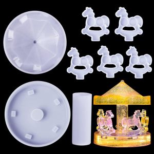 Moule Resine Carousel Moules Resine Epoxy Man&egrave;ge Silicone Moulle Cheval Moulage De Coul&eacute;e Pour Fabrication Ornement De Bureau D&eacute;coration De Maison Mariage F&ecirc;te (Carousel Moule) - Neuf