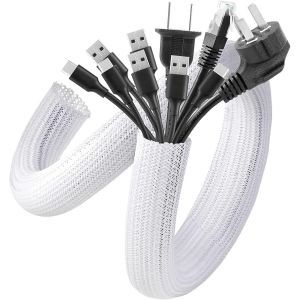 KALANKA-2M 16-26mm Manchon de Câble Gaine, Gestion de Câble Rangement Souple Ajustable Tressée Fendue en Pet, Protection du Cache-câbles pour Câbles Télé/Ordinateur/USB/Audio/Vidéo, 6.56ft, Blanc - Neuf