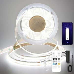 Ruban Led Cob,Blanc Froid 6000k Bande Led 5m,24v Bandeau Led,320led/M,Largeur 8mm Cri90+,Leds Pour Chambre Dimmable Avec Telecommande Et Alimentation,Bande Led Cuisine Décorer - Neuf