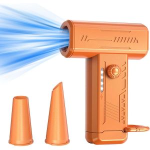 Souffleur Air Comprimé, Mini Souffleur Dépoussiéreur Électrique avec Lampe de Poche pour Camping Éxtérieur, 130000 TR/Min avec 3 Vitesse du Vent pour Nettoyage de PC/Clavier/Maison et Voiture (Orange) - Neuf