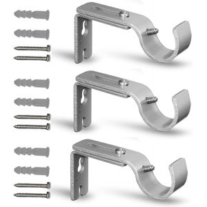 Lot de 3 supports de tringle &agrave; rideau r&eacute;glables en m&eacute;tal avec vis pour tringle murale de 2,5 cm,robuste et r&eacute;sistant &agrave; la rouille Argent&eacute; - Neuf