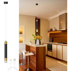 Suspension Sans Fil Rechargeable,Suspension Luminaire Chambre,5W Led Lampe Suspendue Pile,Batterie 4500Mah,Dimmable Tactile,Hauteur Réglable 190Cm,Ø4X33Cm - Neuf