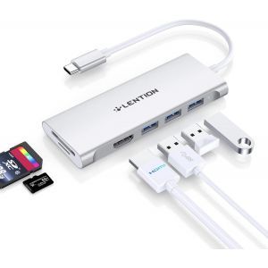 NAERYUT-Hub Usb C Avec Hdmi 4K,3Xusb 3.0,Lecteur De Carte Sd/Tf,Adaptateur Usb C Multiport Compatible Nouveau Macbook Air/Pro 2024-2016,Ipad,Iphone 16/15 Plus Pro Max,Etc (C34,Argent) - Neuf