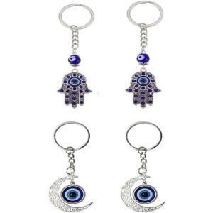 Tianyi-Porte-Cl&eacute;s Mauvais ?il,4 Pi&egrave;ces Bijoux Oeil Bleu Turc Porte-Cl&eacute;s Oeil Chanceux D&eacute;corations Feng Shui,Porte-Cl&eacute;s Yeux Bleus Pour Homme Et Femme,D&eacute;coration De Sac - Neuf