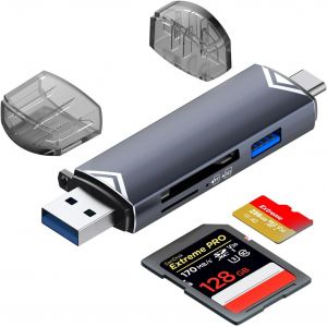 Lecteur de Carte SD, Adaptateur OTG 3-en-1 Hi-Speed USB C et USB 2.0 pour MMC/TF/SDXC/SDHC/Micro SDXC, Compatible avec iPhone 16 Pro Max/15, téléphones Portables, Ordinateurs, etc. - Neuf