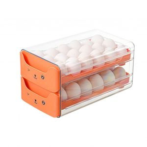 Hjlian Tiroir A Oufs Double Couche Transparent, Fente Independante Allongee, Conteneur De Stockage D'oufs Pour Refrigerateur, Orange - Neuf