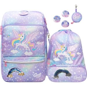 CHECARZHN--NO1-Cartable Licorne Fille Primaire,Sac À Dos Enfant Fille,Paillettes Sacs À Dos Enfant Rainbow Backpack Glitter,Sets De Sacs Scolaires 3 Pièces Cartable,Ultraléger 0.75 Kg(Licorne,22L) - Neuf