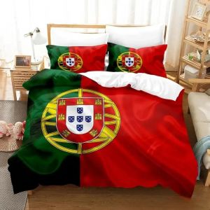 Parure De Lit Avec Housse De Couette Et Taie D'oreiller, Motif Drapeau Du Portugal, Imprime En 3d, Pour Garcon S Et Filles, Taille Double, Queen Et King Size - Neuf