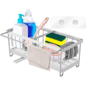 Organiseur D'&eacute;vier De Cuisine En Acier Inoxydable 304 - Porte-&Eacute;ponge Multifonction Avec Plateau De Drainage Automatique - Panier De Rangement Et D'organisation Pour La Maison Et La Cuisine - Neuf