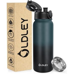 Bouteille D'eau Acier Inoxydable 600ml Bouteille Isotherme &Agrave; Double Paroi Pour Garder Les Boissons Chaudes Et Froides Sans Bpa Bouteille D'eau Isol&eacute;e M&eacute;tal Pour Sport Travail(Vert Noir) - Neuf