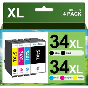 34XL 34 XL Cartouches d'encre compatibles pour Epson 34 34XL pour Epson Workforce Pro WF-3720DWF WF-3725DWF WF-3720 WF-3725 WF3720 WF3725 WF3725 (Noir,Cyan,Magenta,Jaune,4 Pack) - Neuf