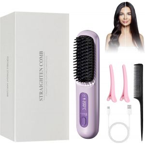 Kalanka-® Brosse Lissante Sans Fil, Fer À Lisser Sans Fil, Brosse Lissante Pour Cheveux, 140°C-200°C 3 Réglages De Température Avec Affichage Led, Idéal Pour Les Voyages Et L'utilisation Quotidienne - Neuf