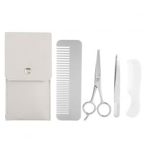 Bluezoo Kit de 5 outils professionnels pour barbe, peigne, ciseaux, pince a epiler et moustache - Neuf