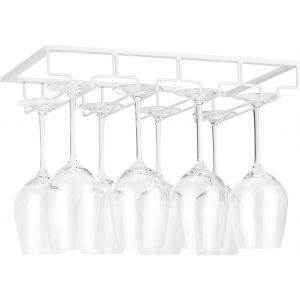 Chenquansarl-Porte-Verres À Vin Sous Armoire ¿ Support En Métal Pour Verres À Vin ¿ Organisateur De Verres À Vin Pour Bar Et Cuisine ¿ Marron ¿ 4 Rangées ¿ Blanc - Neuf