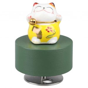 Bo&icirc;te &agrave; musique Forme ronde Fortune Cat Style M&eacute;lodie agr&eacute;able Bo&icirc;te &agrave; musique pour enfants durable exquise pour enfants Bureau de la famille Chat de fortune jaune - Neuf