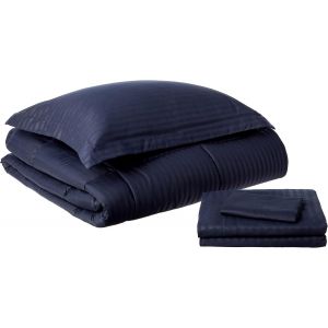 2 Taies D'oreiller, 2 Taies D'oreiller Et Jupe De Lit Pour Toutes Les Saisons, Microfibre Bross&eacute;e Fine/Rembourrage 100% Fibre, Bleu Marine Dobby, Lit Jumeau - Neuf