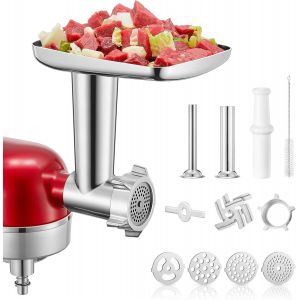 Hachoir &agrave; Viande pour KitchenAid, Accessoire Robot P&acirc;tissier, 4 Plaques de Broyage, 2 Embouts &agrave; Saucisses, Acier Inoxydable - Neuf