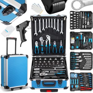 Boite &agrave; Outils 1000 Pi&egrave;ces, Outil Multifonction avec Valise Aluminium et Poign&eacute;e T&eacute;lescopique , Malette Outils Roulante pour Maison et Auto - Neuf