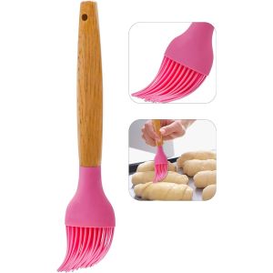 Pinceau À Pâtisserie En Silicone Rose, Manche En Bois, Pinceau À Badigeonner Pour Barbecue, Accessoire De Cuisine Flexible Et Antiadhésif Pour La Cuisson, Le Gril, Le Graissage - Neuf