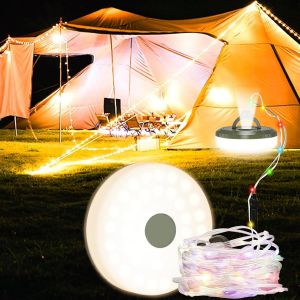 Jgd-Lumineuse Escamotable Camping, 10m Guirlande Lumineuse Escamotable Portative Imperm&eacute;able Ext&eacute;rieure, 2 In 1 Guirlande Led Rechargeable Avec 8 Modes D'&eacute;clairage Pour F&ecirc;te, Camping, Jardin - Neuf