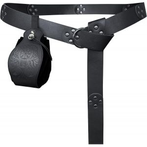 Cauc-Ceinture M&eacute;di&eacute;vale &Agrave; Rivets Avec Pochette &Agrave; Cordon Portable Phoenix, Ceinture Et Sac &Agrave; Main R&eacute;tro En Faux Cuir De La Renaissance Pour Le Jeu De R&ocirc;le (Noir A) - Neuf