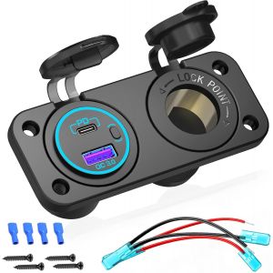Eryi-Panneau De Prise De Chargeur De Voiture: 300w Adaptateur Prise Allume Cigare 12v / 24v Usb C Qc 3.0 Avec Interrupteur Charg[4367] - Neuf