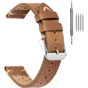 Kal-Bracelet Montre 22mm 20mm 18mm, Bracelet Montre Cuir De Style Rallye Avec Perçage Manuelle, Bracelets De Montres Pour Homme/Femme - Neuf