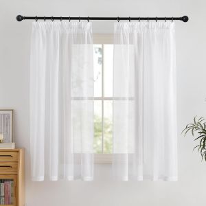 Eryi-Rideaux Voilage - Rideau Blanc Lin Effet Transparent Décoration Maison Chambre Pour Petites Fenêtres Draperies À Galon Fronceur Lot De 2, L140 X H160cm - Neuf