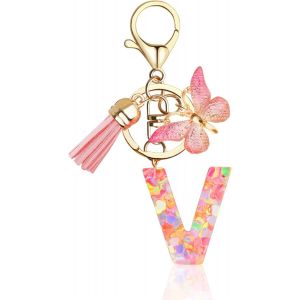 KAL-Porte-Clés Fille - Porte-Clés Personnalisé Avec Lettre Rose - Porte-Clés Pour Femme Adolescente Fille Écolier - Neuf