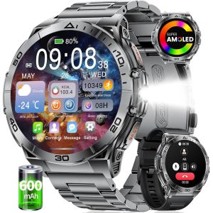 Montre Connect&eacute;e Homme Avec 1,6'' Hd Amoled &Eacute;cran/Led Lampe/600Mah Batterie, Smartwatch Homme Avec Appel Bluetooth,100+ Modes Sportifs,Cardiofrequencemetre Sommeil,Etanche Ip68 Pour Android/Ios,Noir - Neuf