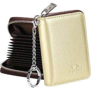KALANKA-Portefeuille pour cartes de crédit, porte-cartes à fermeture éclair pour femme, blocage RFID, porte-clés, taille compacte, doré clair, Classique - Neuf